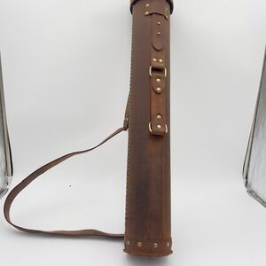 Handmade Leather Blueprint Document Poster Tube Carrier Shoulder Strap
